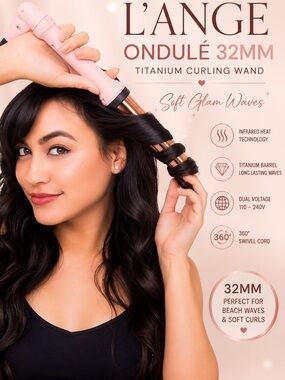 L'ANGE Ondulé 32mm Titanium Curling Wand - Pink and Rose Gold